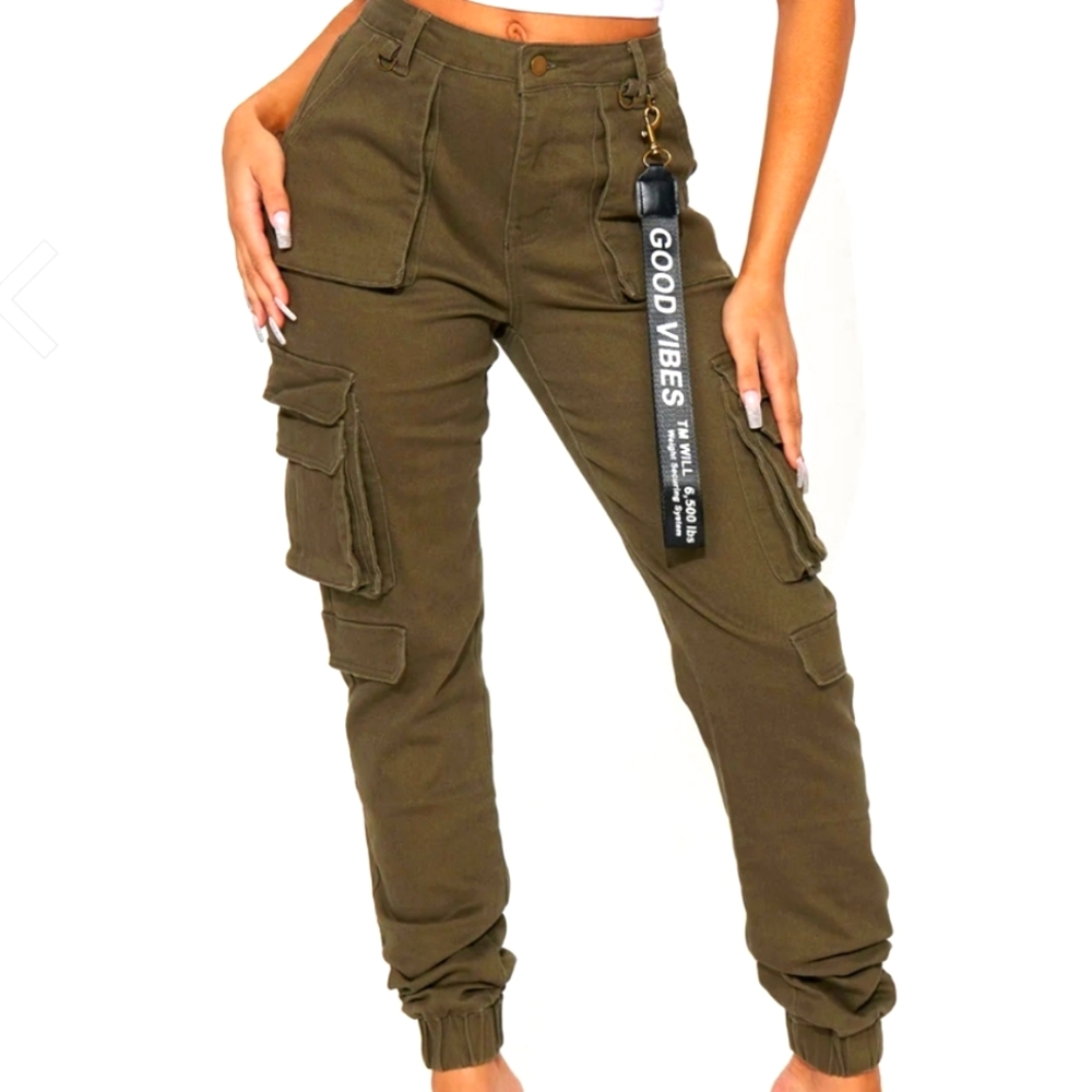 Honey Peach Olive Good Vibes Cargo Jogger Size Small VGUC